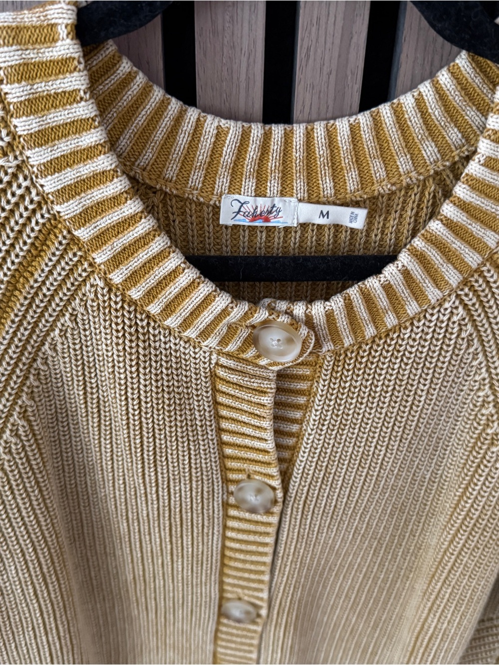 Faherty Golden Yellow Ribbed Button Cardigan - Picture 3 of 8